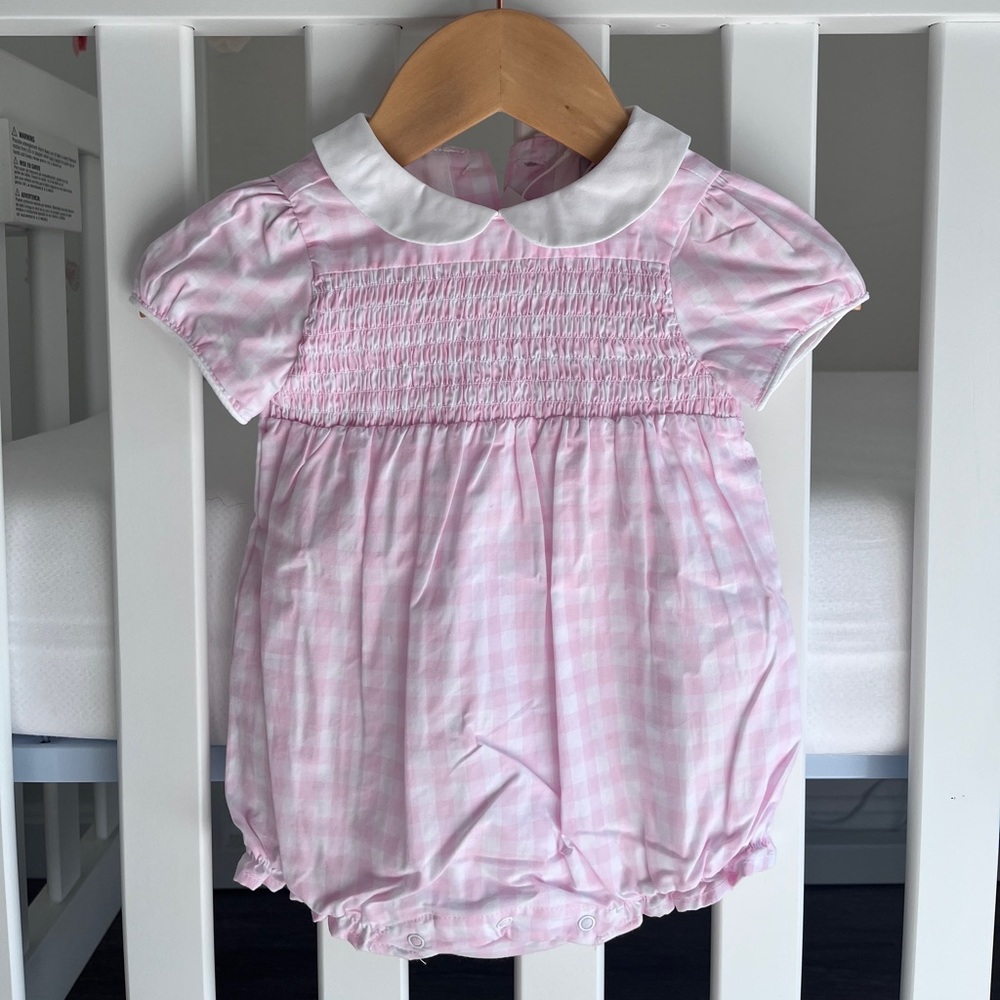 Janie and Jack pink gingham collared bubble romper